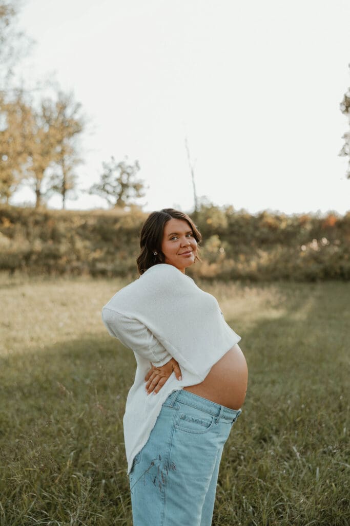 First-time mom maternity portrait during outdoor motherhood session in Southern Ohio